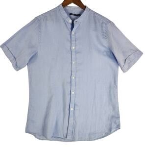 Gianni Lupo Men’s Linen Button Up Shirt SZ XL Baby Blue EUC